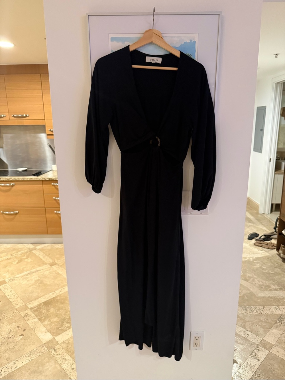 l*space Black Long Sleeve Cutout Maxi Dress with Ring Detail - Picture 2 of 4